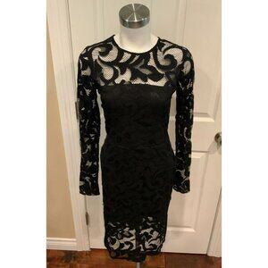 Alexis Black Lace Illusion Long Sleeve Mini Dress W/ Open Back $595, Size Small